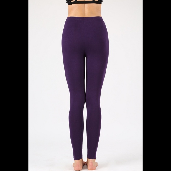 Women's Plain Leggings Cotton Full Length NAVY - Picture 3 of 4